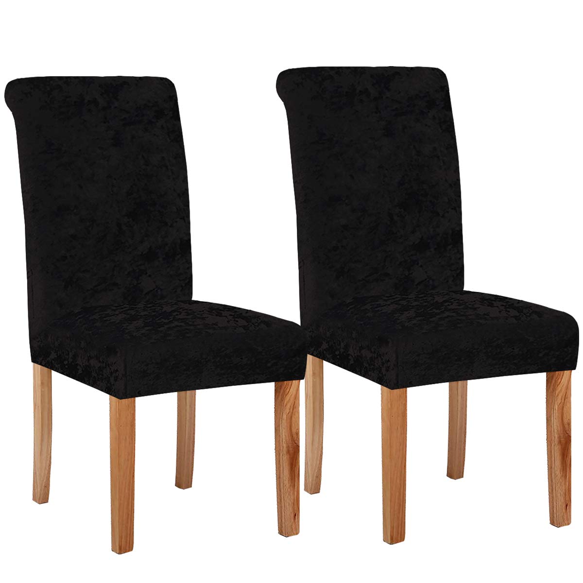 KELUINA Velvet Spandex Fabric Stretch Dining Room Chair Slipcovers Home Decor,Chair Covers for Dining Room Restaurant Hotel Ceremony (Black,2 Pack(M))