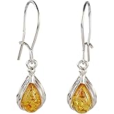 Amber Earrings - Baltic Amber Pear Shaped Earrings - Sterling Silver Jewelry Collection