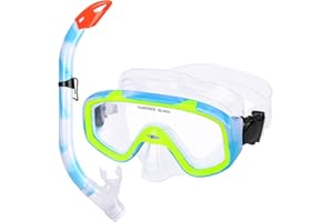 KUYOU Kids Snorkel Set, Children Anti-Fog Diving Mask Swimming Goggles Dry Top Snorkel Equipment Snorkeling Packages Swimming Gear for Youth Boys Girls Age 5-10