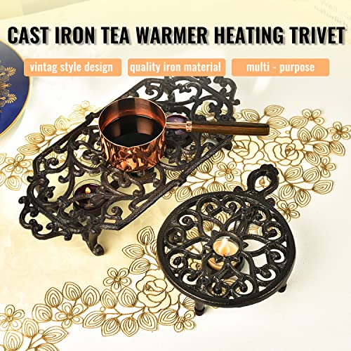Sungmor Cast Iron Teapot Warmer Dish Cups Heater Pot Trivet Rustic