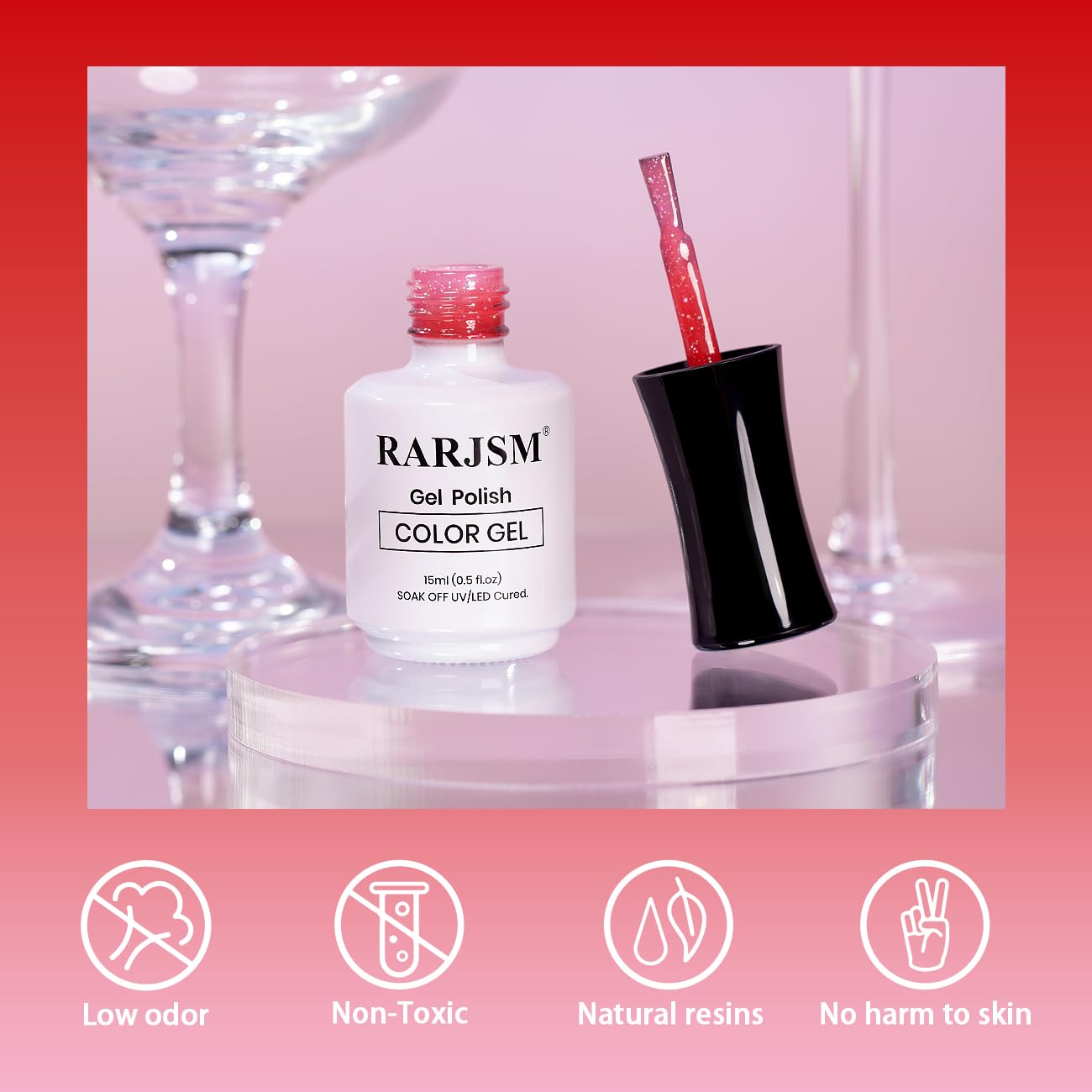 RARJSM Color Changing Gel Nail Polish 15ML Pink to Red Iridescent Glitter Temperature Change Gel Polish Soak off UV Thermal Gel Nail Polish for Nail Art Manicure DIY Salon at Home - Image 5