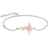 RIVIKO 925 Sterling Silver Cross Birthstone Bracelets for Women Cross Rose Bracelet Trendy Adjustable Christmas Day Anniversary Birthday Jewelry Gift for Women Her Wife Girlfriends Daughter Mom
