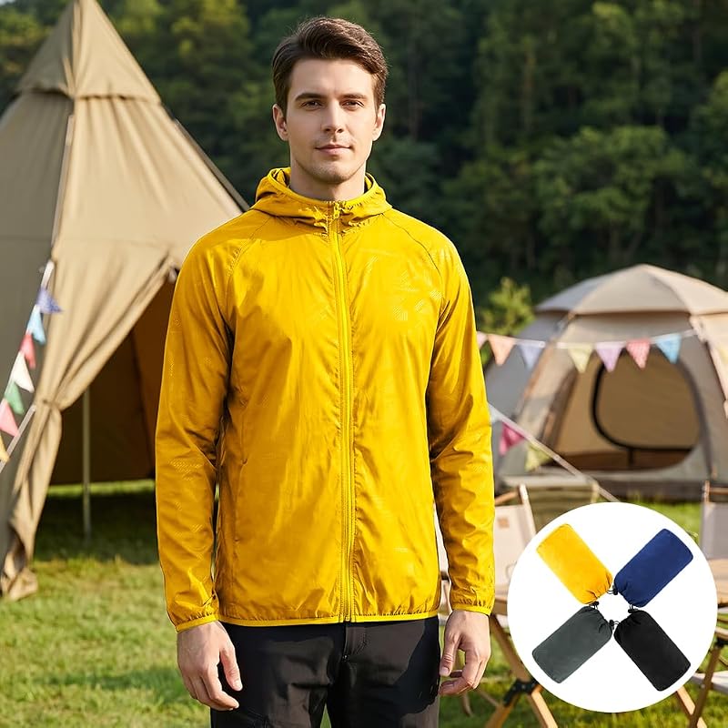 Regenjacke Faltbar Kapuze Wasserdichte, Sportjacke (Hellgelb, M)