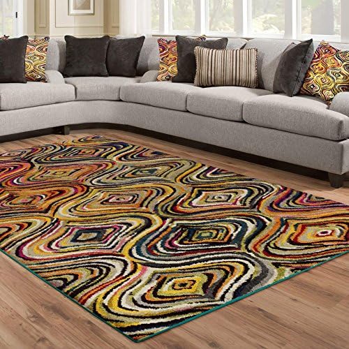 Geometric Spiral Trellis Design Area Rug, Colorful Morrocan Serpentine Motif, Rectangle Indoor Living Room Doorway Hallway Bedroom Patio Kitchen Carpet, Abstract Lovers Theme, Multicolor Size 8' x 10'