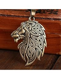 Qianji Cletic cabeza de león colgante collar joyería plata antigua