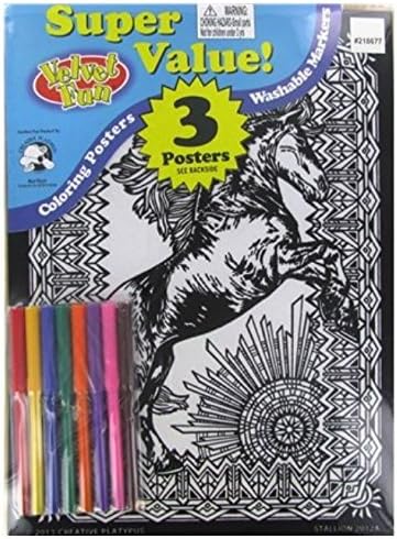 Velvet Fun Coloring Art 3 Pack with Markers ~ Horses (Stallion, Midnight Ride, Native Freedom)