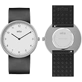 Braun 2-Hand Analogue Quartz Watch, White Dial and Grey Silicone Rubber Strap with Additional Black Silicone Rubber Strap, Quick-Release Spring Bars, 38mm, Model BN0281GYBKG.