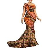 Afrilisco African Print Dresses for Women Wedding Lady Dashiki Party Dresses Cotton Elegant African Outfits Evening Gowns