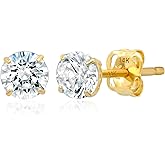 14k Gold Solitaire Round Cubic Zirconia Earrings Studs for Women & Men | Anti Tarnishing CZ Stud Earrings with 14k Gold Butterfly Pushbacks | 4MM-7.5MM by MAX + STONE