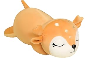 WUZHOU Cute Deer Plush Toys, Soft Reindeer Pillow Toys, Elk Deer Figurine Dolls, Stuffed Animals Plushie Decor, Christmas Birthday Gifts for Kids Girls Boys (Lying down,11.8in)