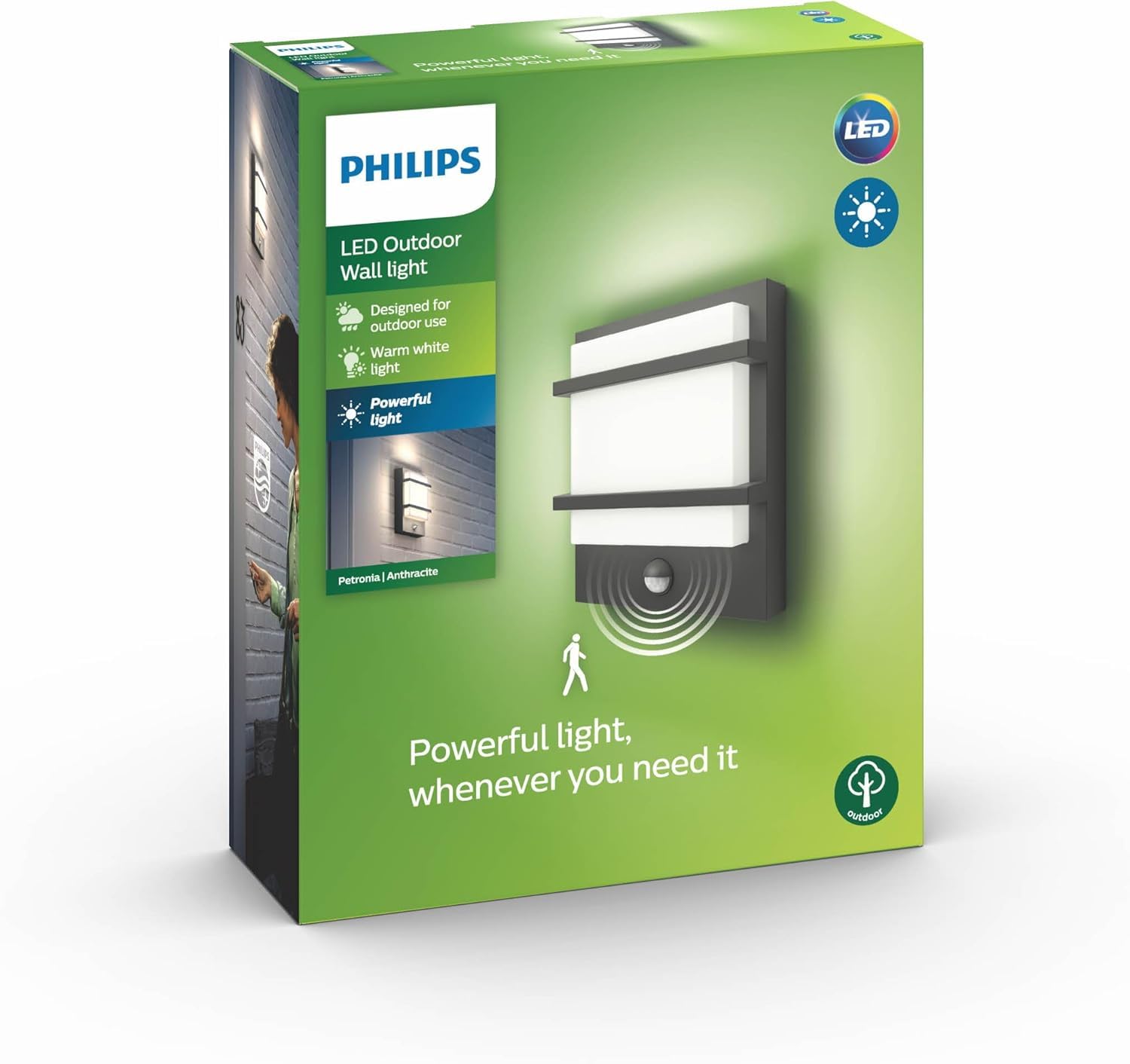 Philips myGarden Petronia LED Outdoor Wall Light with Motion Sensor [Anthracite] For Garden, Patio and Outdoor. 2700K