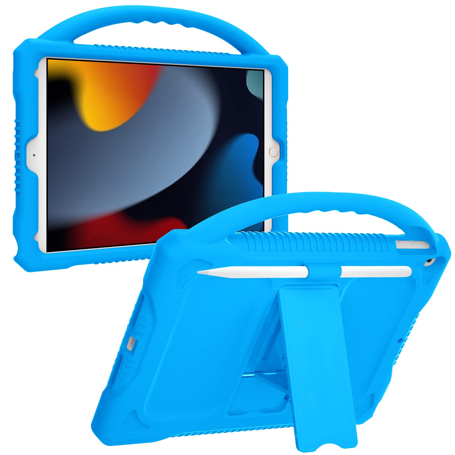 JOGUIIA Kids Case for iPad 10.2,Premium Silicone Shockproof Kids Cover for iPad 10.2inch 2021/2020/2019,Built-in Stand Handle for Apple iPad 9th 8th 7th Generation(Blue)