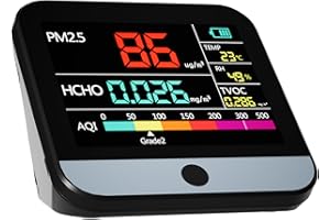 MXY Indoor Air Quality Monitor for PM2.5, PM10, PM1, TVOC, HCHO, Formaldehyde, Humidity, Temperature Multifunctional Air Quality Tester for Home, School, Office, Agricultural Planting Black