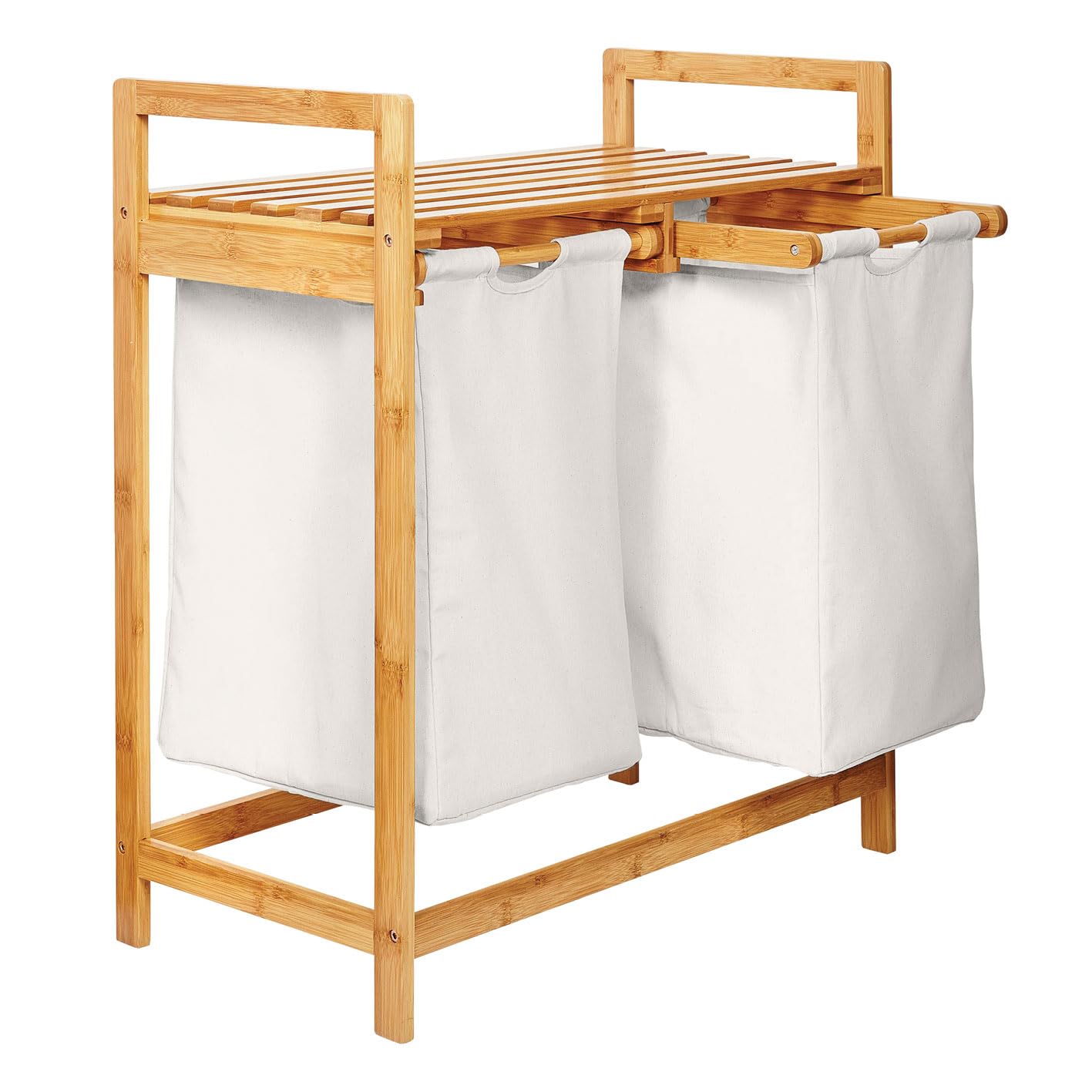 Lumaland Bamboo Laundry Basket with 2 Expandable Laundry Bags | Size Approx 73cm Height x 64cm Width x 33cm Depth, Colour: White