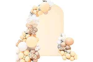 FIVENL Spandex Fitted Wedding Arch Cover 6.6FT Beige Arch Backdrop Cover, Round Top Chiara Backdrop Stand Covers for Wedding Birthday Party Baby Shower Banquet Arch Decoration (Beige, 6.6FT)
