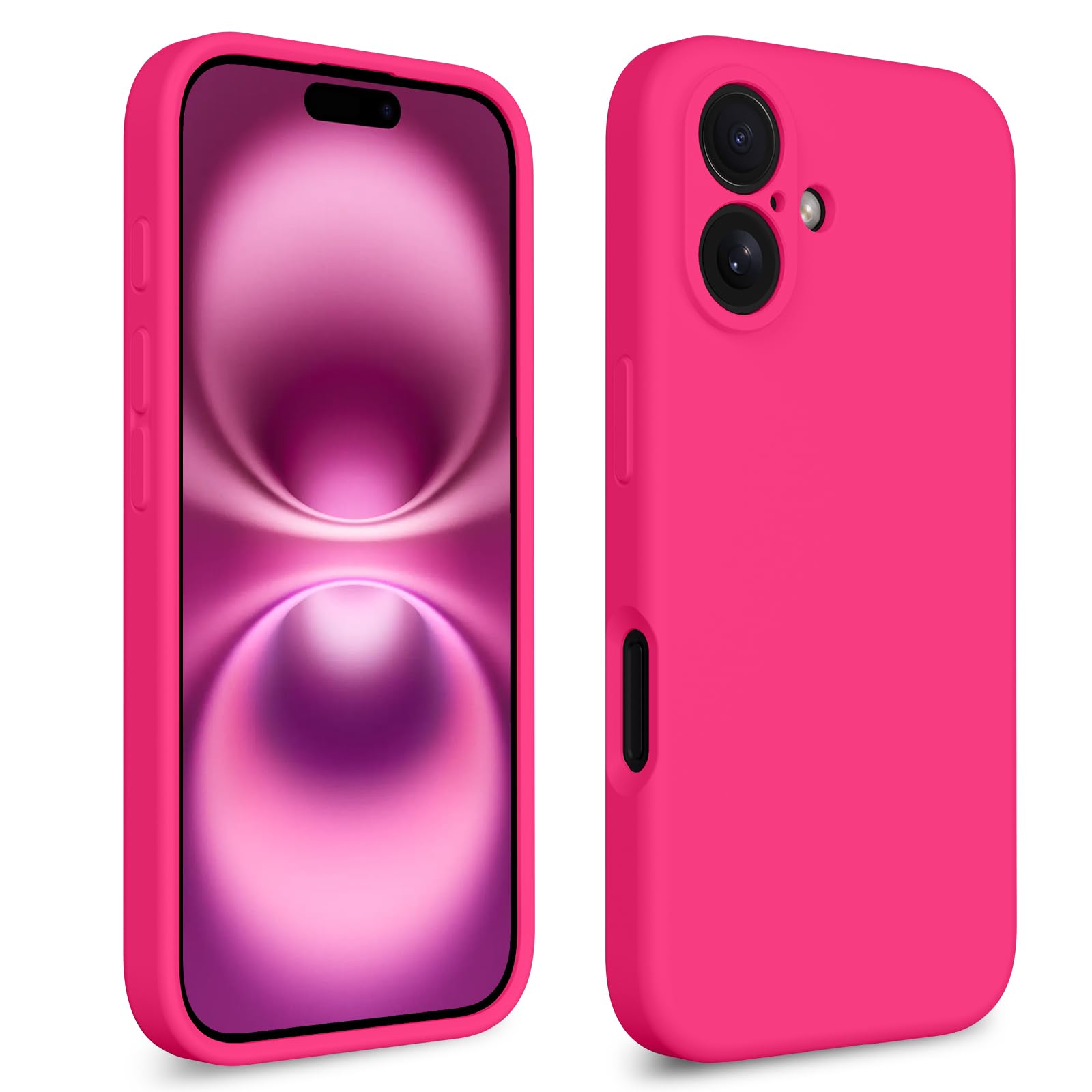 CALOOP Slim-Fit for iPhone 16 Case,Skin Soft Liquid Silicone,Sturdy Hard Frame Shockproof Cover with Anti-Scratch Microfiber Lining,Full Protection for Screen and Lens,6.1 inch,Hot Pink