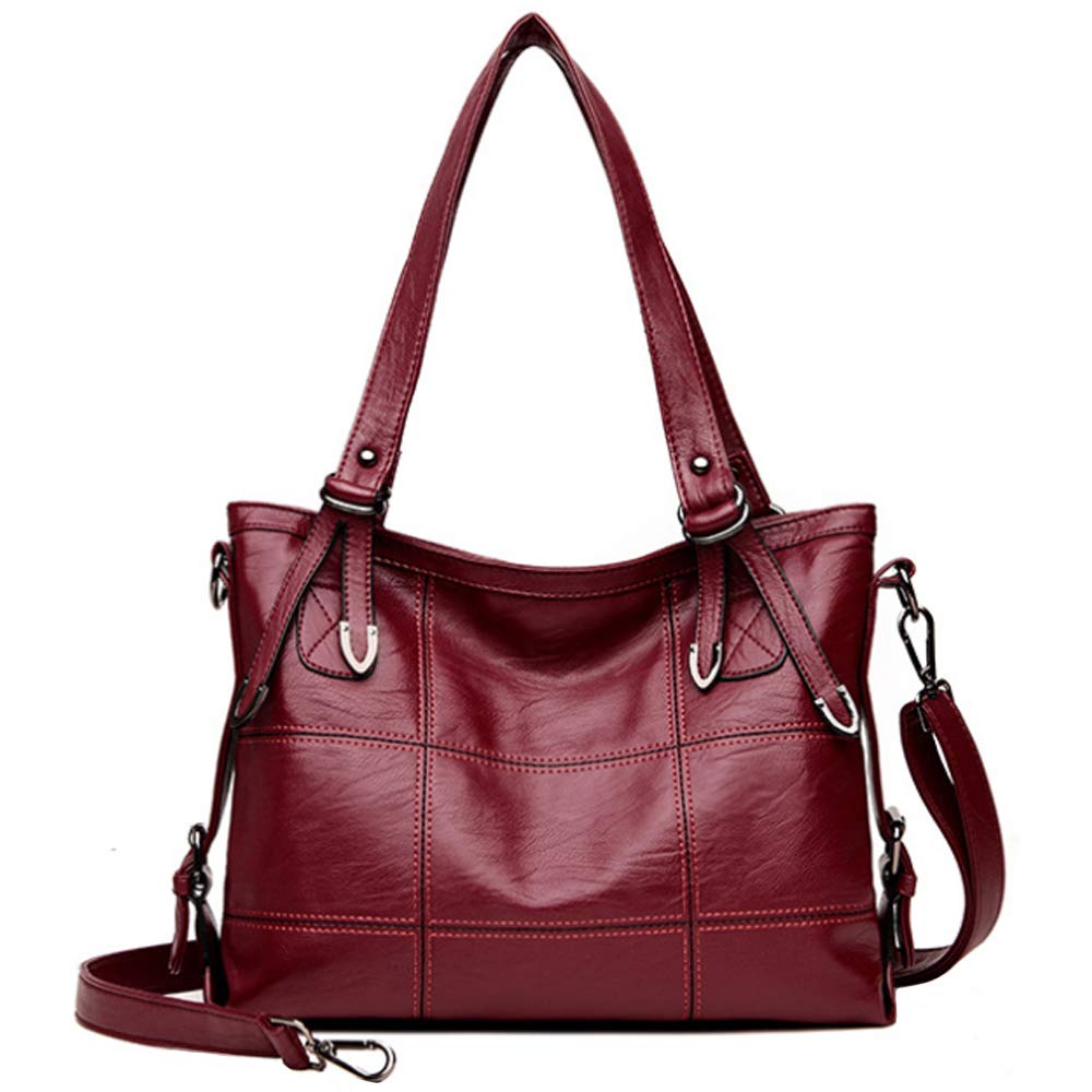 Rullar Fashion PU Leather Splice Satchels Shoulder Bag Top-Handle Bag Handbag Purses Tote for Women Ladies Burgundy