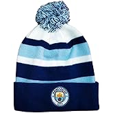 Official Manchester City Cuffed Beanie with Pom, One Size Pull On Blue