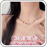 Erimberate Bohemian Rainbow Crystal Choker Necklace Gold Cz Bead Necklace Colorful Rhinestone Chain Necklace Handmade Rainbow Bead Collar Necklace Jewelry for Women