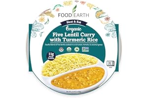 Food Earth Ready to Eat Indian Meal – Five Lentil Curry with Turmeric Rice – Organic, Vegan, Gluten-Free, GMO-Free, Plant-Based – Microwavable – 10.58 oz Each – Pack of 6