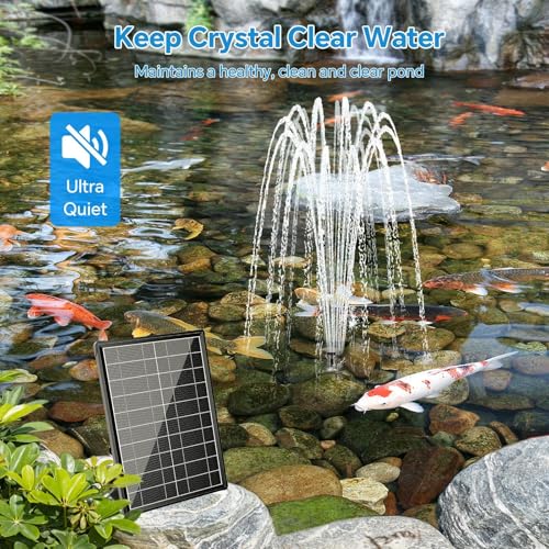 POPOSOAP Solar Water Fountain with Pond Filter Kit - 8W Solar Pump & 3000mAh Battery Backup, 8 Spray Modes & 1.5m Tubing for Outdoor Small Ponds, Bird Baths, Garden Water Features