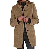 CHARTOU Women Winter Long Pea Coat Wool Blend Stand Collar Single Breast Thicken Blazer Jacket