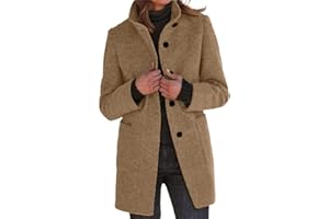 CHARTOU Women Winter Long Pea Coat Wool Blend Stand Collar Single Breast Thicken Blazer Jacket
