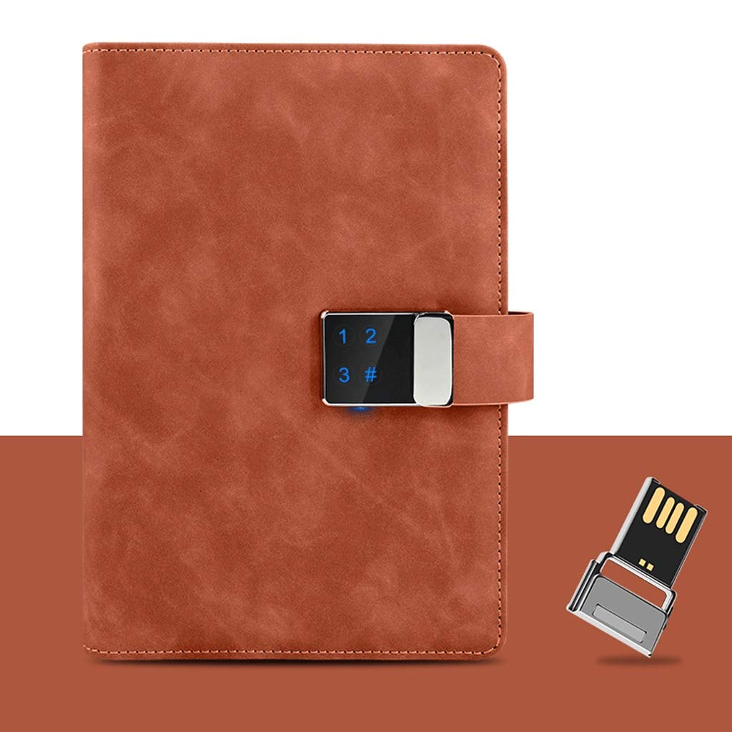 ZJH Journal Fingerprint Password Diary, 6-Buckle Loose-Leaf Horizontal line Replaceable Diary, Leath