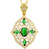 RIZILIA Oval CubicZirconia 18K Yellow Gold Plated Slide Pendant Necklace Curb Chain