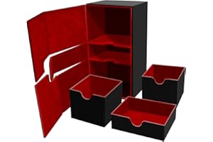 superaimi Card Deck Case for Trading Cards, Deck Storage Box for 200 Single Sleeved Cards Large Twin Flip Deck Case with 1 Storage Dice & 2 Trays Fits EDH/YuGiOh/MTG/TCG/CCG (Small-Black&Red)