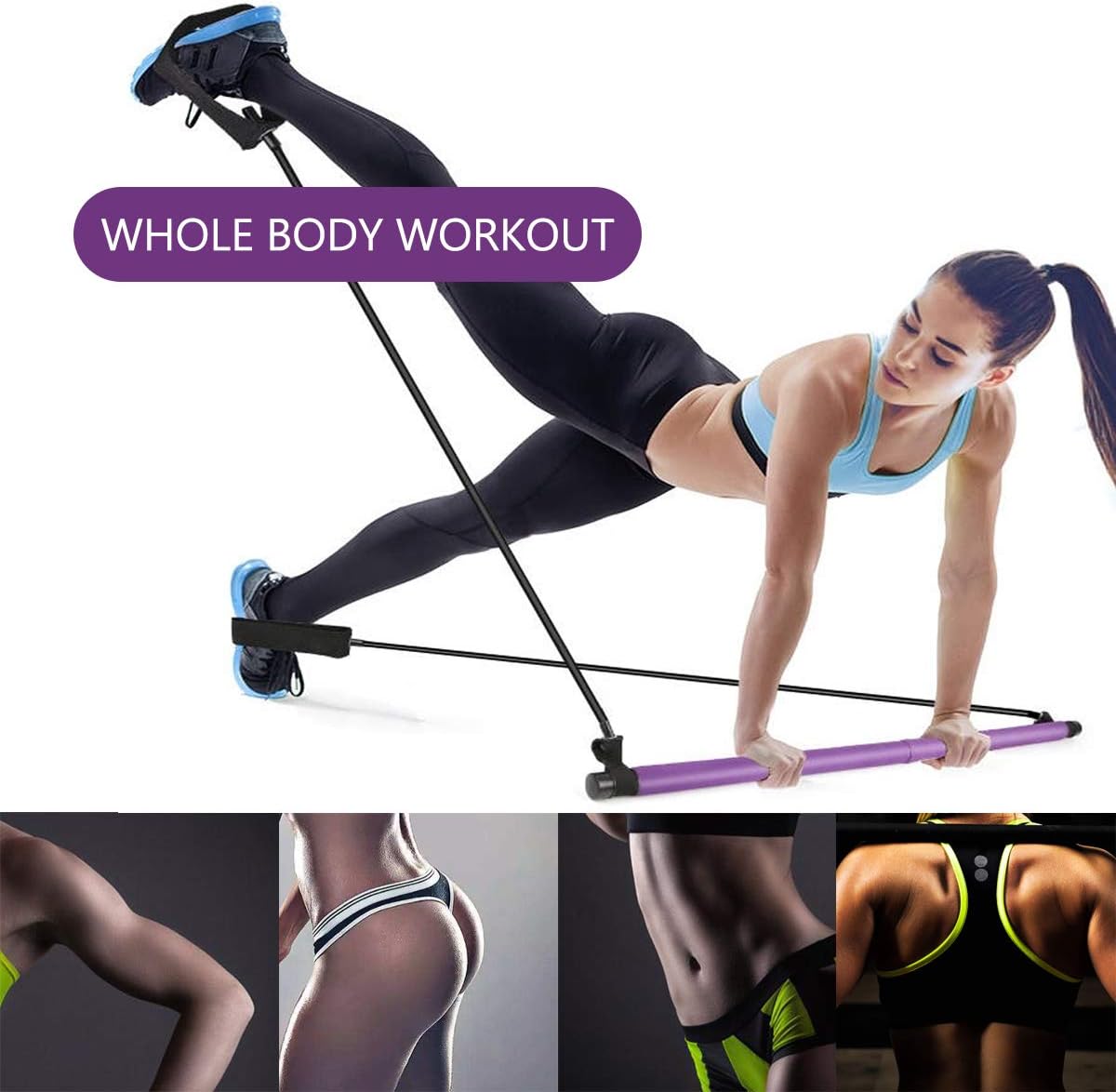 Harkkey Yoga Pilates Bar Kit Portable Exercise Resistance Band Stick Muscle Toning Bar Home Fitness Gym Stretch Sit-Up with Foot Loop for Total Body Workout (Purple) : Sports & Outdoors