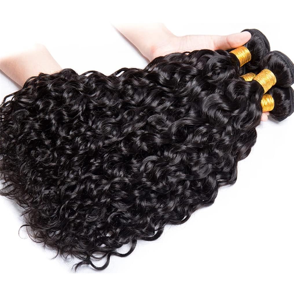 Menalue Water Wave 4 Bundles Human Hair 18 20 22 24 Inch, 10A Brazilian Curly Human Hair Bundles, Double Weft Deep Wave Bundles, Natural Black Color Wet and Wavy Hair Extensions