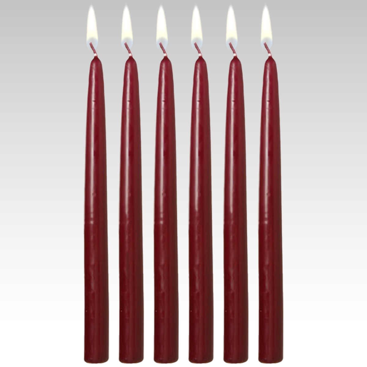 Photo 1 of 12 Inch Bulk Solid Color Taper Candles (144 Candles/Case) Ideal for Dinner Tables, Weddings, Churches - Unscented, Dripless, Smokeless Elegance. Hand Made. (Burgundy)