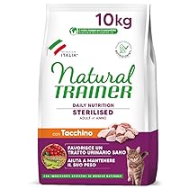 Trainer Natural Cat Sterilised Adult con Carni Bianche e Fibra di Pisello 10 Kg, 10000 Gr