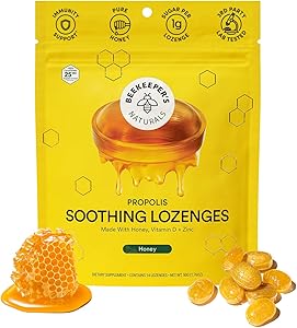 Soothing Honey Cough Drops - Immune Support with Vitamin D, Zinc and Propolis - by Beekeeper's Naturals - Throat Soothing Loz