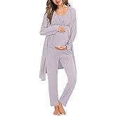 SWOMOG Women Maternity Nursing Pajamas Sets 3 Piece Breastfeeding Robe 3 in 1 Labor Delivery Sleeveless Pregnancy Pjs & Pants