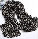 Leegoal Charm Fashion Chiffon Meow Cat Pattern Scarf Wrap for Ladies Girls (Black)