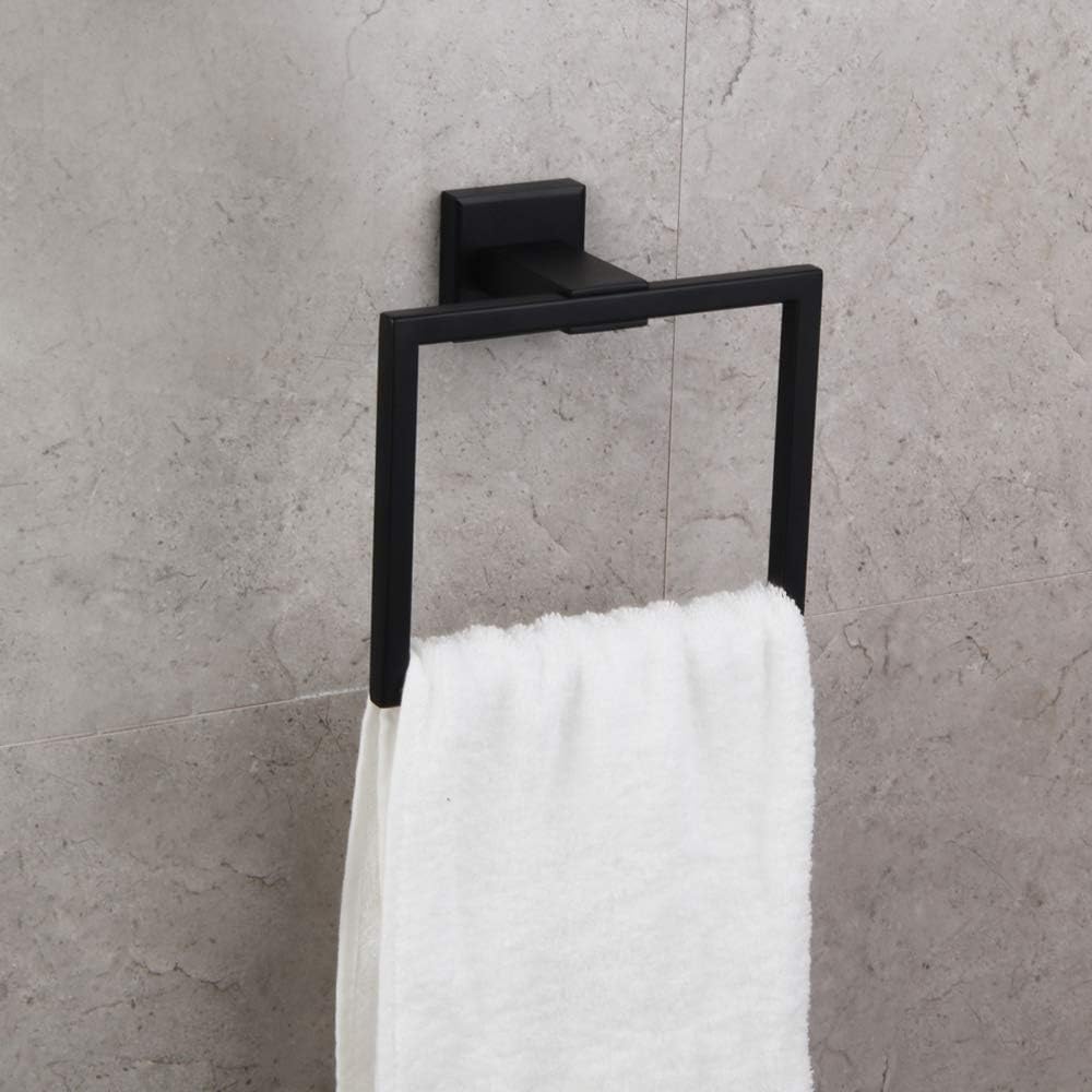 GERZWY Modern Black Towel Holder SUS304 Stainless Steel Towel Hanger Towel Ring for Bathroom Lavatory Wall Mount Contemporary Style JG1906-BK - - 