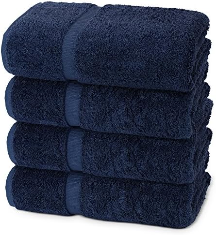 Indulge Linen Extra Soft Bath Towels, Set of 4, 100% Turkish Cotton, Midnight Blue
