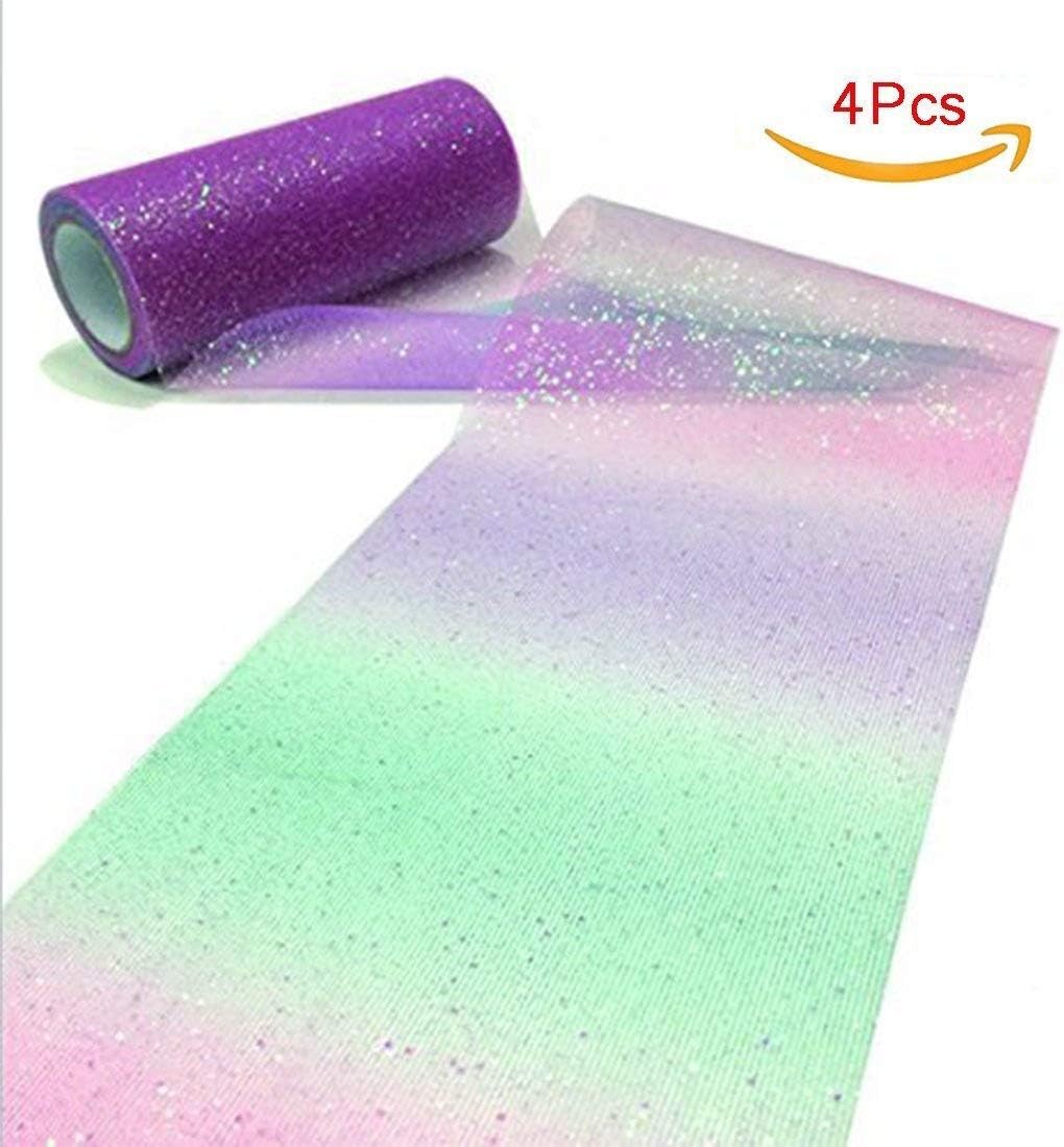 4 Pcs Colorful Tulle Roll Glitter Rainbow Fabric Spool 15cm × 10 Yards Table Runner Chair Sash Bow Tutu Trim Bridal Wedding Party DIY Decoration Atmosphere Dolls Clothes