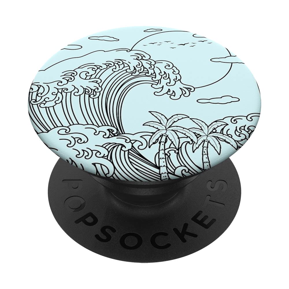Coconut Girl Aesthetic Summer Beach Great Wave Off Kanagawa PopSockets Swappable PopGrip