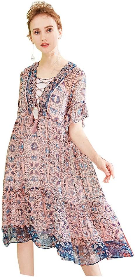 Section Loose Silk Skirt V-neck Pink 