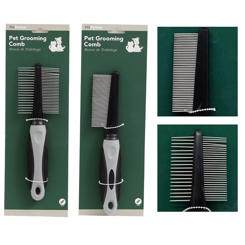 Zopper Pet Grooming Comb Assorted Combo Pack Stainless Steel Teeth Dog Cat Grooming for Small Medium and Large Fur Detangling Tool Double Row Removing Mats Knots & Tangles Hair Brush 20cm