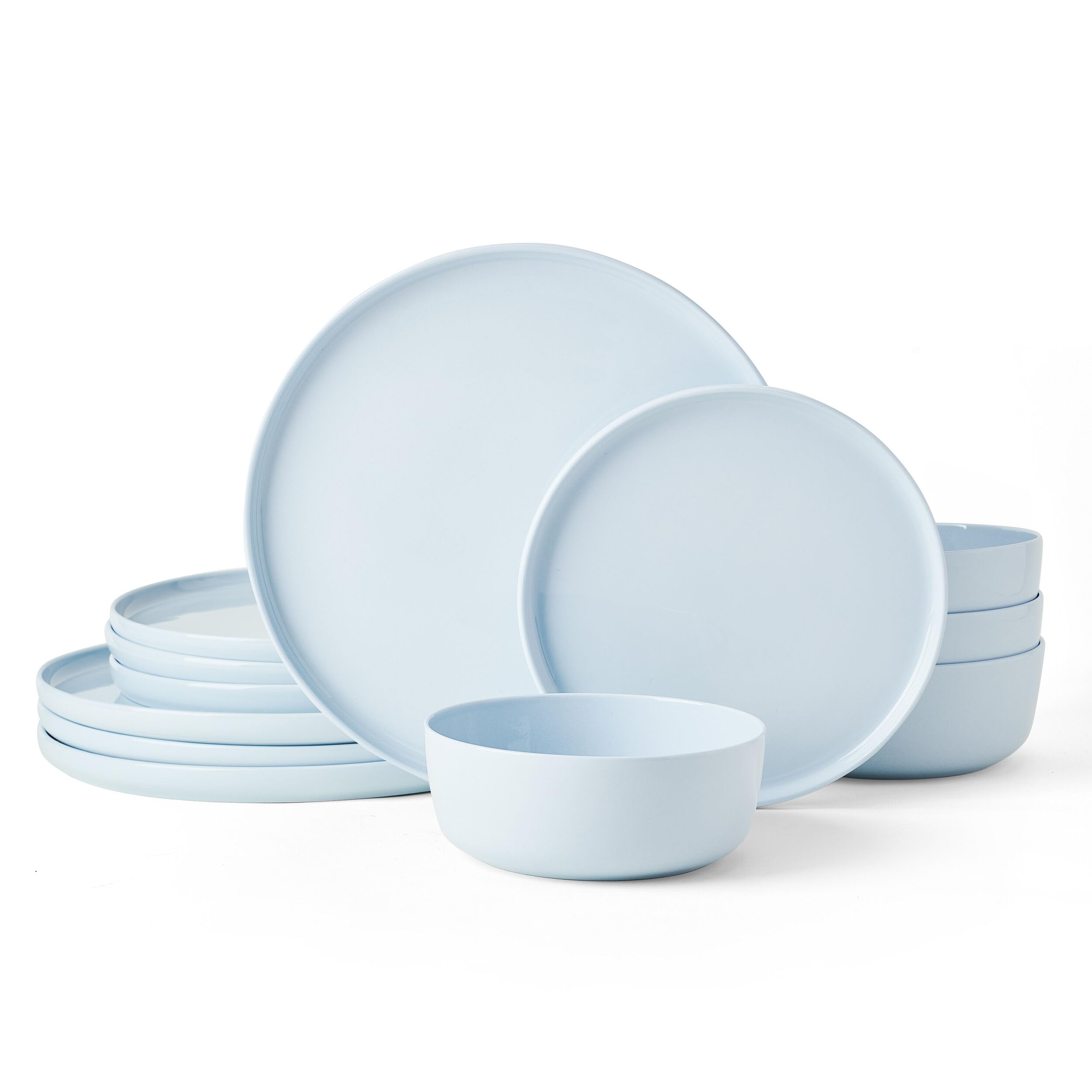 Mikasa Madison Pastel Bone China Lightweight 12 Piece Dinnerware Set, Service for 4, Misty Blue