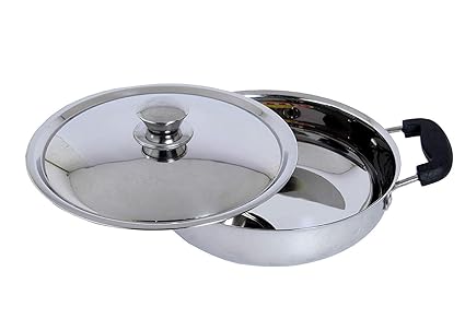 Buy Dharam Paul Traders Heavy Weight Stainless Steel Kadai For Cooking Induction Base Kadhai With Lid Sandwich Bottom 1 Piece 1 2 Litre Online At Low Prices In India Amazon In