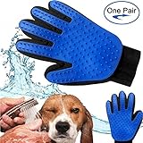 Pet Grooming Glove and Deshedding Glove Brush Best for Dogs & Cats Long & Short Fur Massage Tool with Enhanced Five Finger Design (1 Pair Blue)