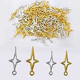 dangjuacua 100 Pcs 2 Sizes Gold & Silver Star Charms – Metal Hollow Four-Pointed Star Charms for Jewelry Making, DIY Craft Bracelets, Earrings, Necklaces, Pendants, and Aesthetic Charm Connectors