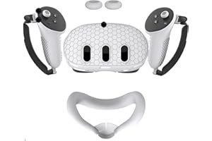 rokeblau VR Accessories for Meta Quest 3, VR Accessories Set Including Controllers Cover and Headset Cover and Face Cover and Rocker Cover, Soft and Comfy Silicone Material (White)