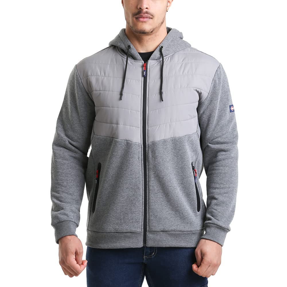Lee Cooper Workwear LCJKT126 Mens Full Zip Thermal Quilted Hoodie Hoody Jacket Coat, Grey Marl, Large