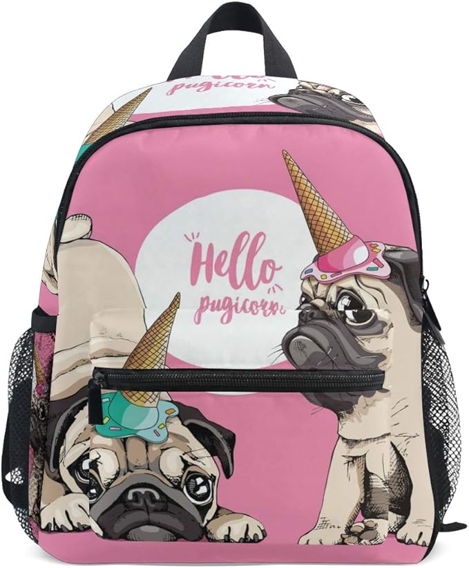 Pink Pugicorn Hello Dog Toddler Backpack School Bag Multi Cute BookBags